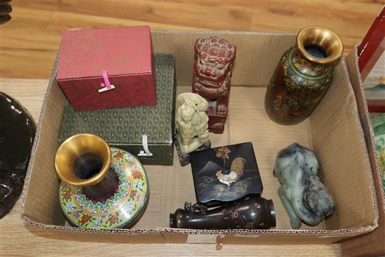 A quantity of assorted Oriental ceramics, carved wood and metalware